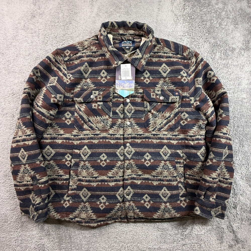 Mountain and Isles Fleece Jacket Mens XXL Navy Brown NWT Aztec Sherpa Lined
